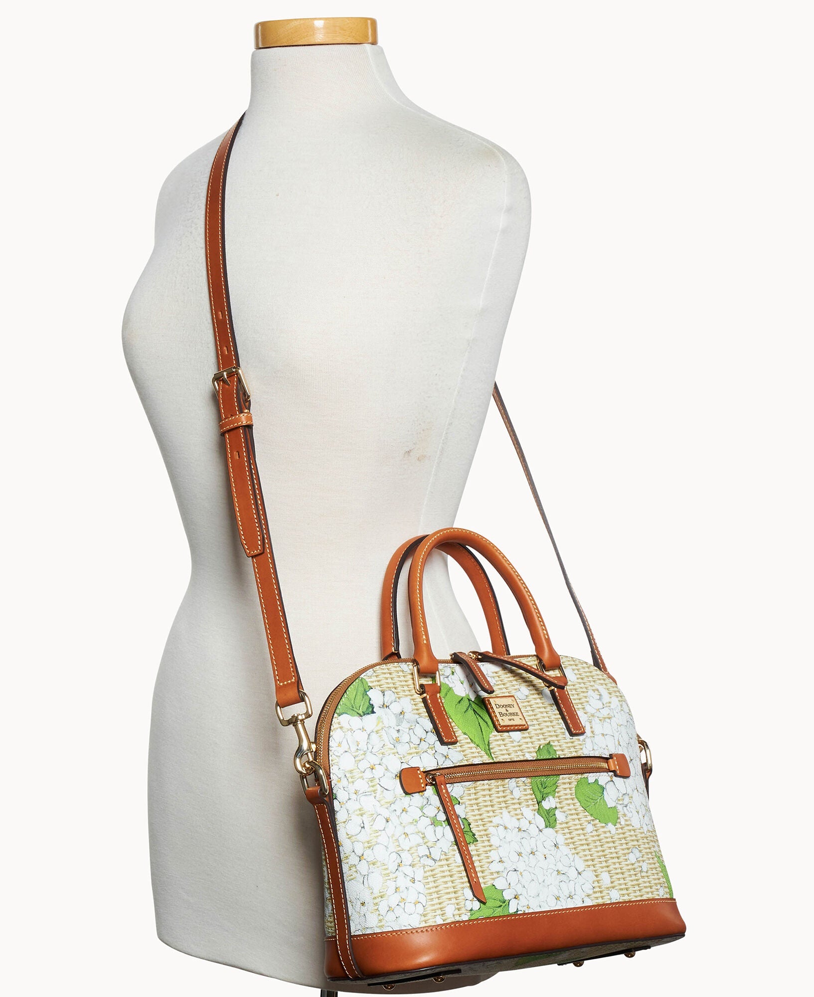 Hydrangea Basketweave Domed Zip Satchel